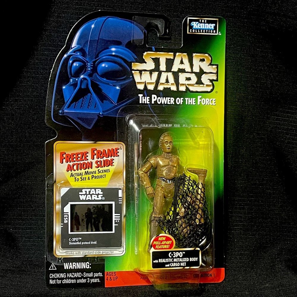 1997 Star Wars CARGO NET C-3PO C3PO 3.75” Figure + Freeze Frame Slide